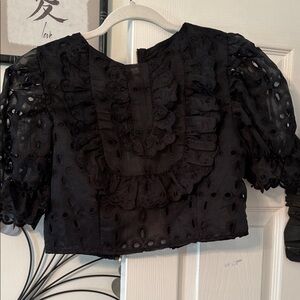 Beulah Black Eyelet Ruffle Blouse